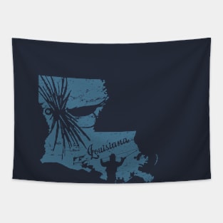 Louisiana Distressed Fly Fishing State Map Tapestry