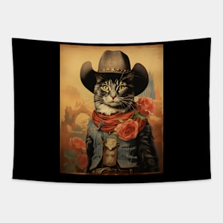 Retro Vintage Cowboy Cat - Whiskered Wild West Adventure Tapestry