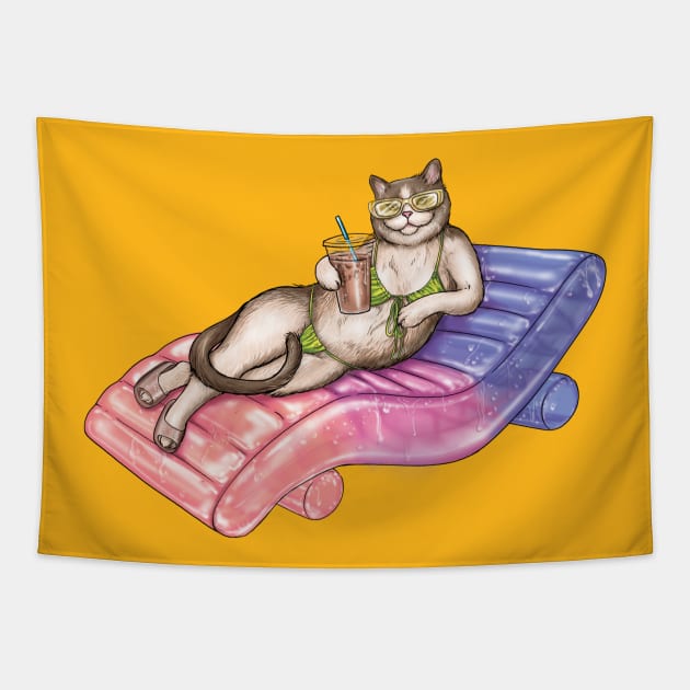 Bikini Cat Tapestry by jennyalamode