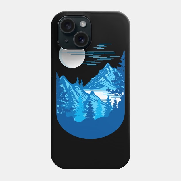 nature mountains design in blue Phone Case by vpdesigns