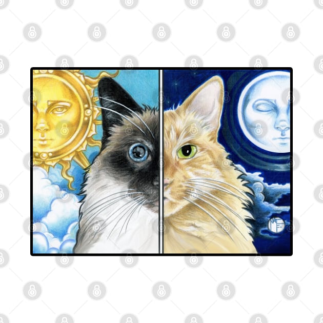 Sun and Moon Cats -Black Outlined Version by Nat Ewert Art