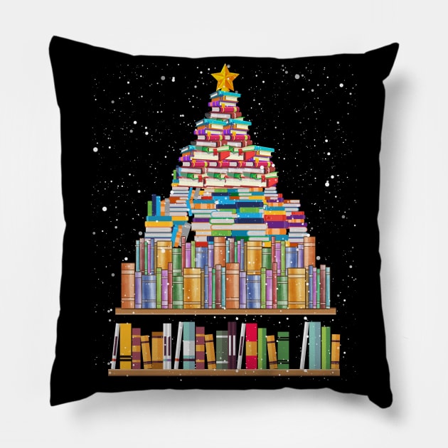 Merry Christmas Library Tree Gift For Book Lover Librarian Pillow by franzaled