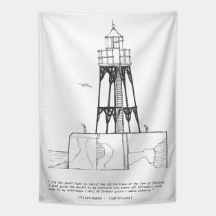 Vlissingen Lighthouse Zeeland Netherlands Pen and Ink Illustration Tapestry