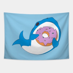 Funny Kawaii Shark Eating Donut Humor Tapestry