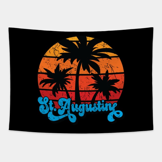 St. Augustine Florida Retro Palm Trees with Sunset Tapestry by hobrath