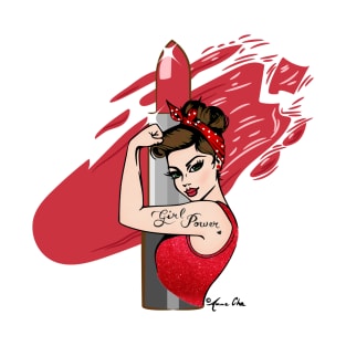 Girl Power Red Lipstick vintage Pinup Lashes retro make up artist make up lover Icon T-Shirt