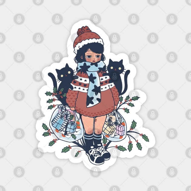 Kawaii Christmas Cats Design | Cute Handmade Illustrations | Christmas Present | By Atelier Serakara Magnet by Atelier Serakara