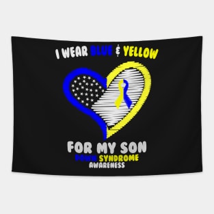 I Wear Blue and Yellow For My Son - Down Syndrome Awareness Tapestry