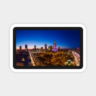 Warsaw city center at dusk aerial view Magnet