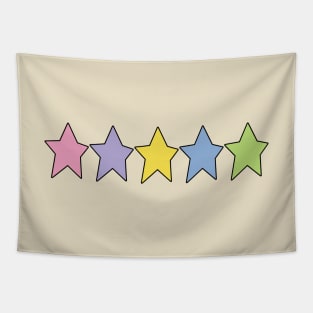 Five Multi Color Stars Black Line Minimal Graphic Art Tapestry