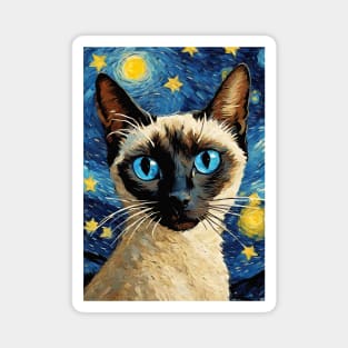 Adorable Siamese Cat Breed Painting in a Van Gogh Starry Night Art Style Magnet