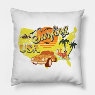 Surfing USA Adventure Retro Label Pillow