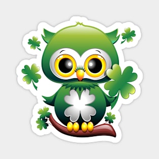 Owl St Patrick's Day Cute Character with Shamrocks Magnet