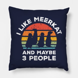 I Like Meerkat and Maybe 3 People, Retro Vintage Sunset with Style Old Grainy Grunge Texture Pillow