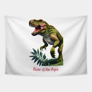 Roar of the Ages: Tyrannosaurus Rex Action Illustration Tapestry