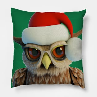 Funny Christmas Owl Wearing Santa Hat Pillow