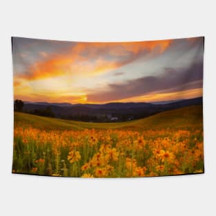 Beautiful landscap flowers and sunset Tapestry