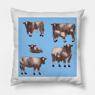 Shorthorn Cattle Pattern Blue Pillow