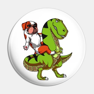 English Bulldog Riding T-Rex Dinosaur Pin