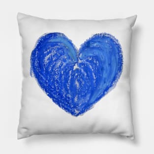 Blue Heart Drawn With Oil Pastels Pillow