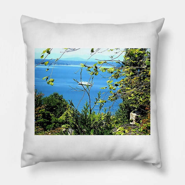Vashon Ferry on Puget Sound Pillow by trotterearthwin
