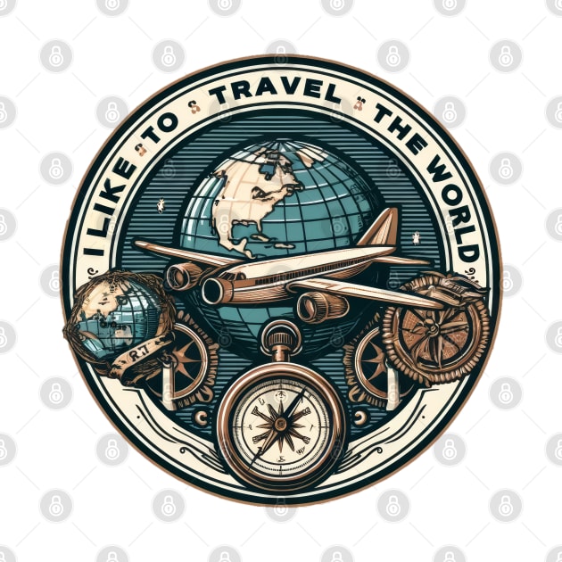 Vintage Retro Global Adventure Badge - I like to travel the world by POD24