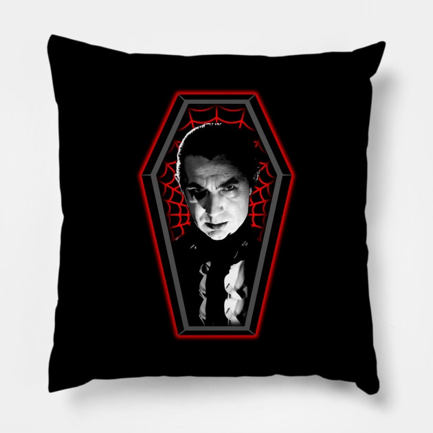 COFFIN MUGSHOT 3 (DRAC) Pillow by GardenOfNightmares