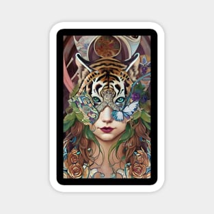 Stunning imaginative and Magical girl with mask of Tiger Magnet