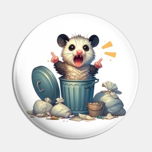 Cute Angry Opossum in Trash Pin