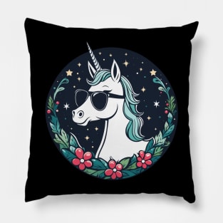 Unicorn Christmas Drawing Pillow