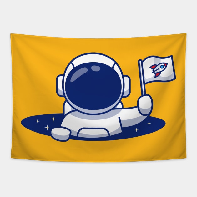 Cute Astronaut Holding Flag In Space Hole Tapestry by Catalyst Labs