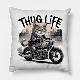 Thug Life Cat Motorcycle Chopper Fan Art Pillow