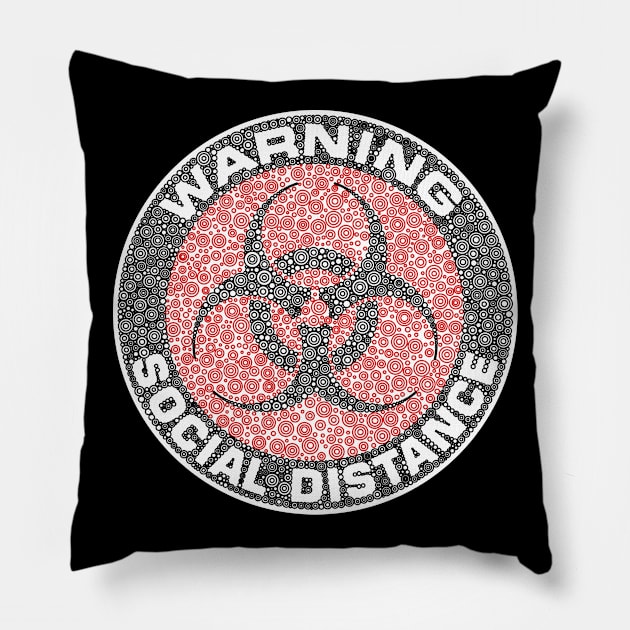 Warning Social Distance Red Circle Design Pillow by pbdotman