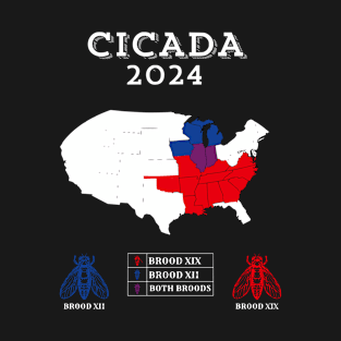 Cicada Map 2024 Cicadas Invasion Tour Brood XIX XIII 2024 T-Shirt