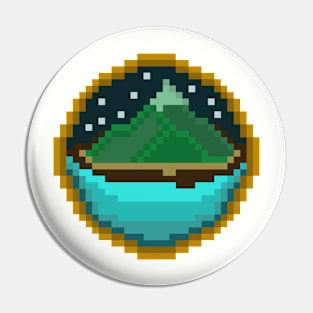 Mountain Island under Starry Night Pixel Art Pin