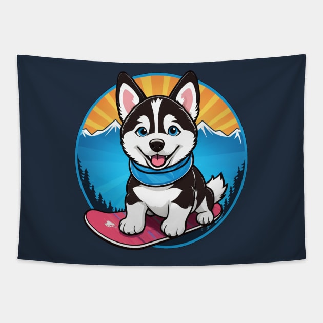 Majestic Husky Snowboarder Tapestry by nicecorgi