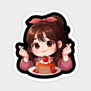 Little Girl Strawberry Pancakes Korean Finger Hearts Kpop Magnet