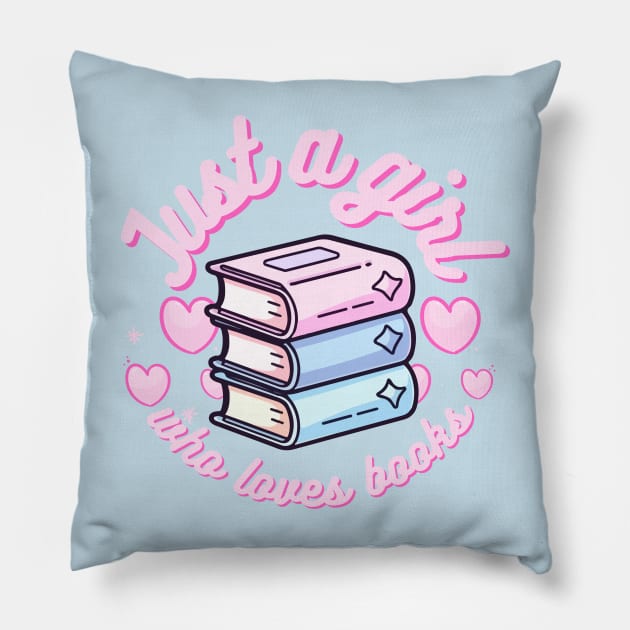 Just a girl who loves books reader kawaii cute Japanese librarian Pillow by Super Kawaii Club