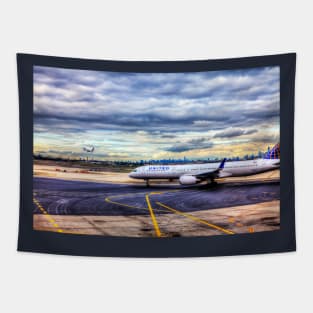 United Airlines And Manhattan Skyline At JFK Airport, New York Tapestry