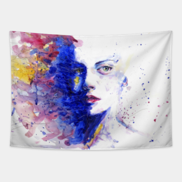 Watercolor Painting Colorful Portrait Watercolor Tapestry Teepublic Au