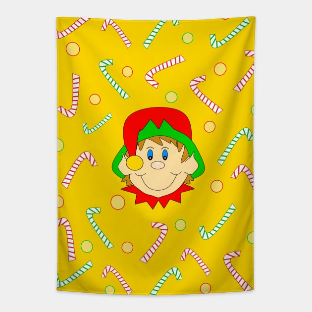 ELF Christmas Gift Candy Canes Tapestry by SartorisArt1