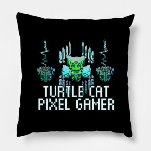 Turtle Lover Pixel Cat 8 Bit Gamer Pillow
