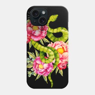 Peony Blossoms, Buds And A Green Garden Snake Phone Case