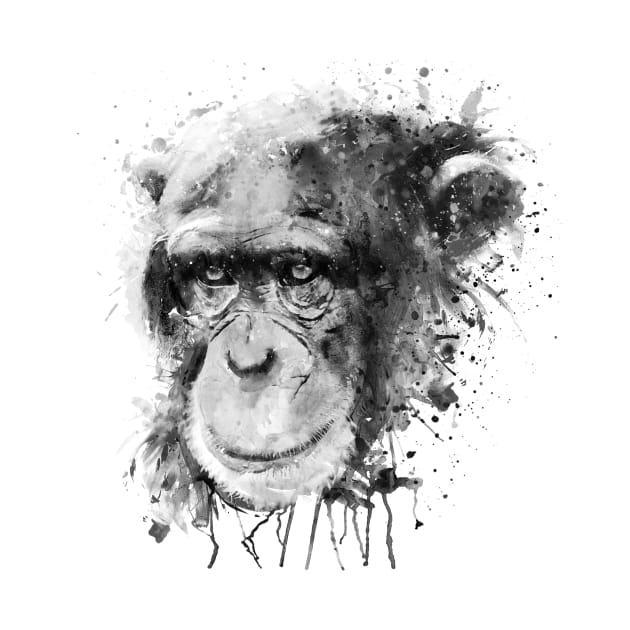 Watercolor Chimpanzee Black and White by Marian Voicu