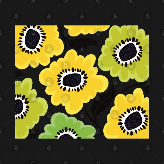 The Sunny flowerpower pattern in 1970-style, orange, black, yellow and white by marina63