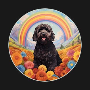 Black Russian Terrier Memorial Rainbow Bridge Colorful Dog Art T-Shirt