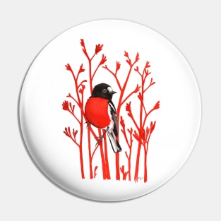 Scarlet Robin on Red Kangaroo Paws Pin