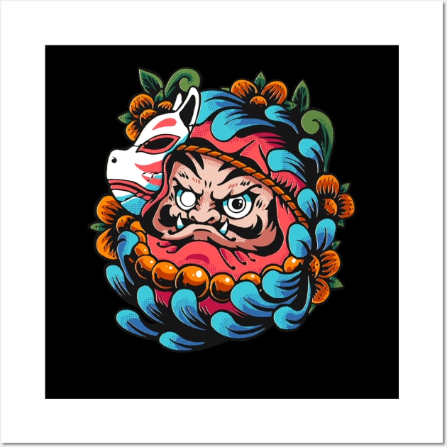 Kitsune Daruma - Daruma Doll - Posters and Art Prints