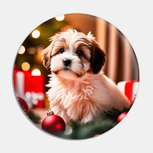 Havanese Puppy Dog with Christmas Gifts Pin