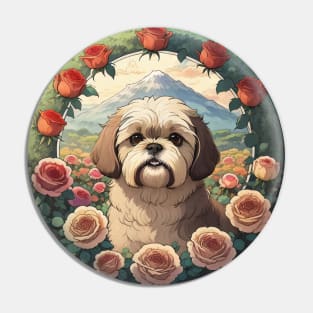 Lhasa Apso Garden Landscape Pin